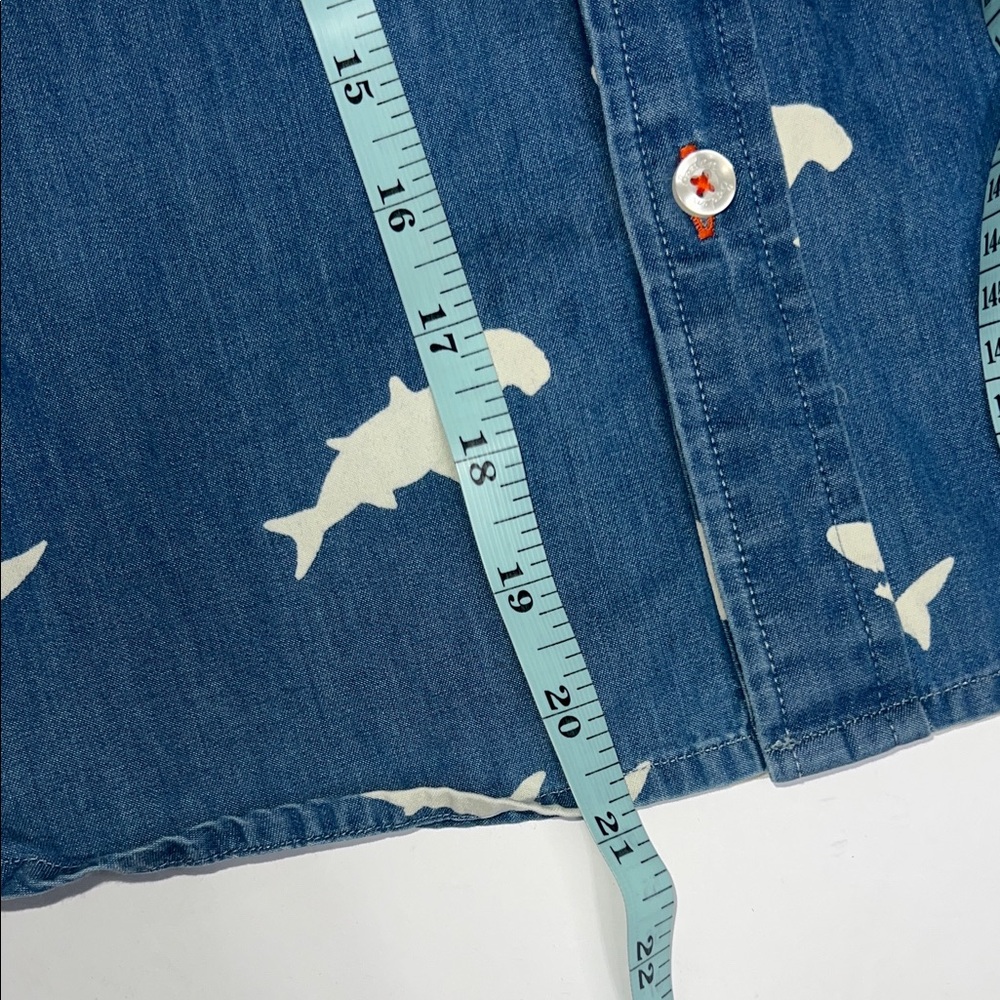 Boys Mini Boden Blue Denim Shirt with Shark Pattern 7-8y - Picture 7 of 8